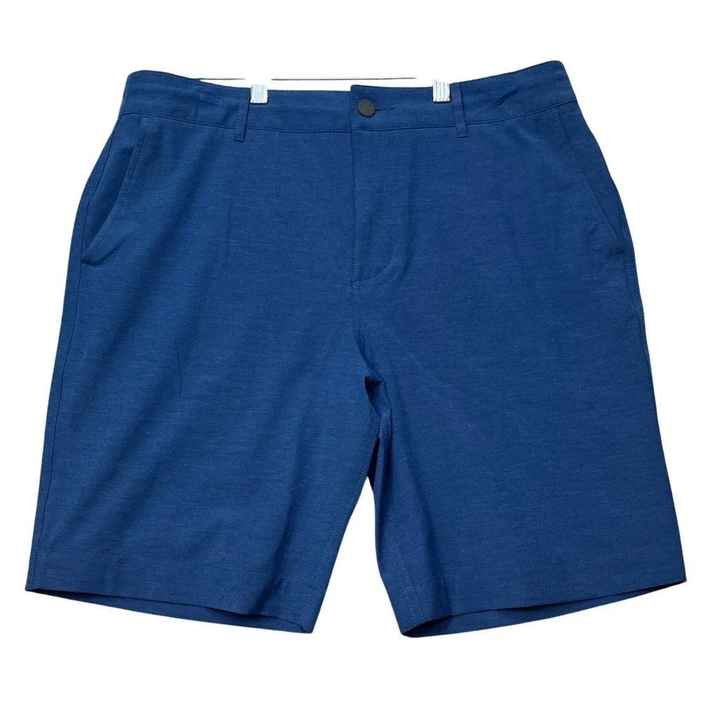 Faherty All Day Shorts Mens 33 Blue Stretch Flat Front Drawstring Hybrid EUC
